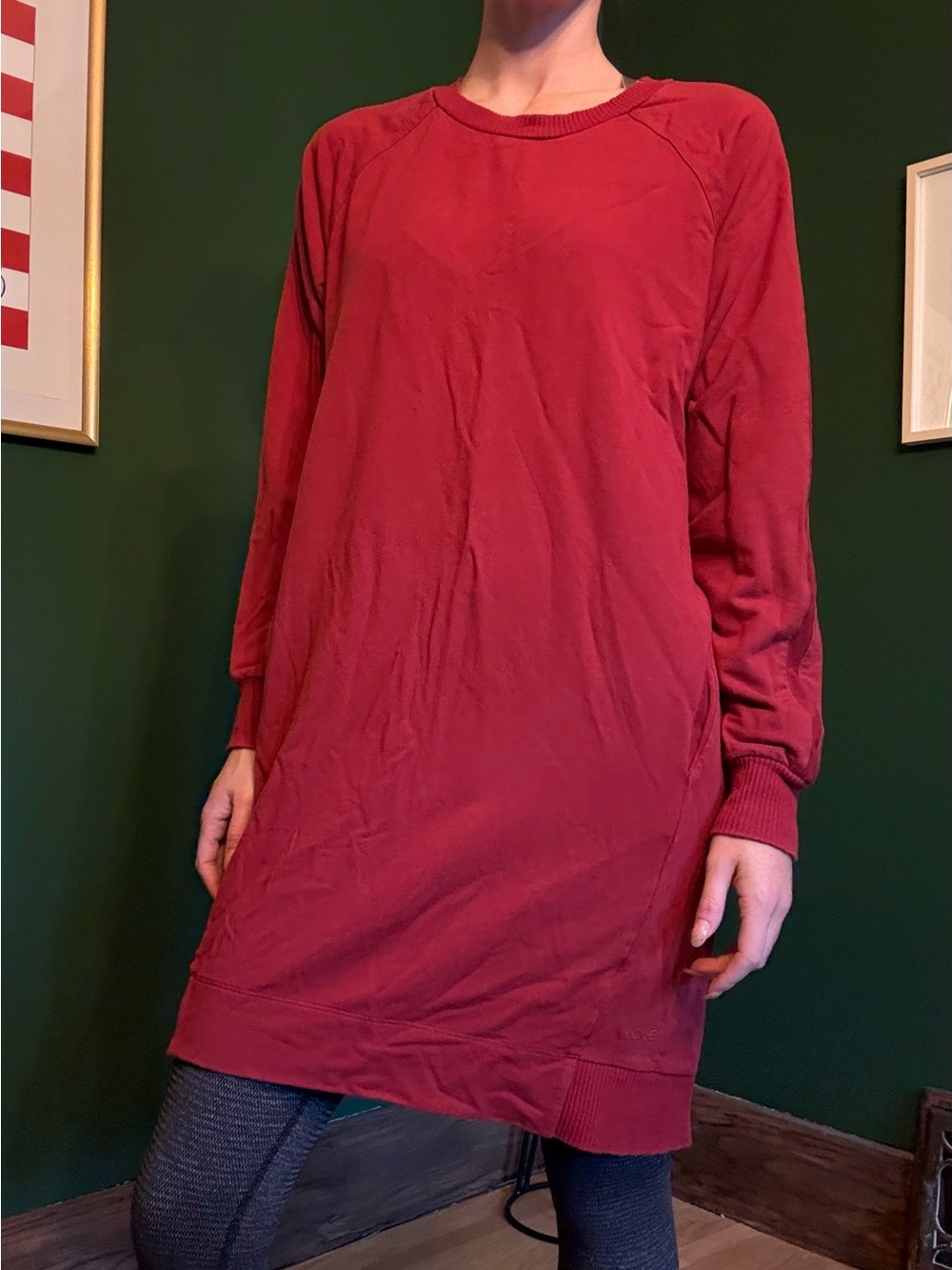 Lole Women's Berry Red Long Sleeve Sweatshirt Dress